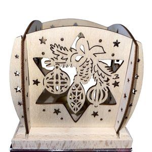 Wood Tea Light Saico Germany Leachter Cut Out Scenes Of Christmas Original New